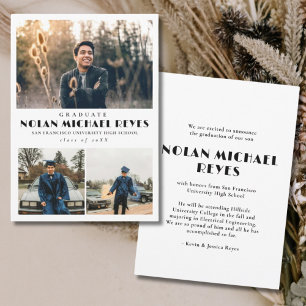 Faire-part Simple 3 Photo Collage Classic Graduation