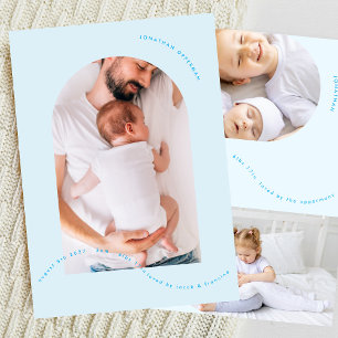 Faire-part simple arche photo collage bébé bleu garçon naissa