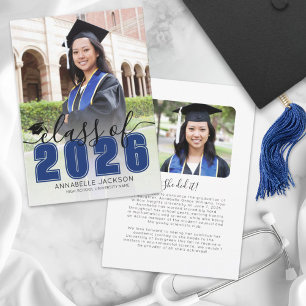 Faire-part Simple Blue Script Graduate Photo Graduate