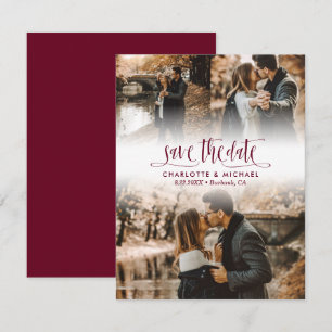 Faire-part Simple Burgundy Photo Mariage Enregistrer La Date