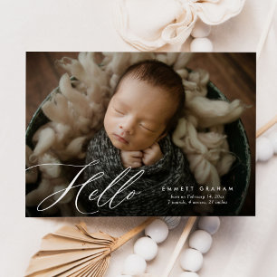 Faire-part Simple Calligraphie Script Hello Photo Bébé Naissa