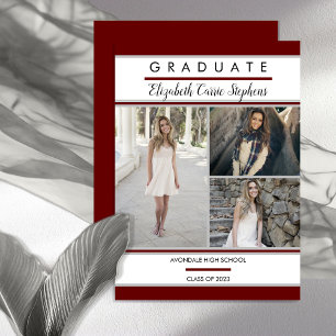 Faire-part Simple Classy Trois Photo Dk Red Graduation