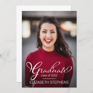 Faire-part Simple Classy White Script Graduate Photo
