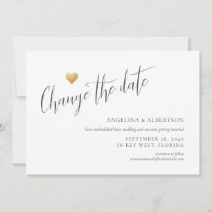 Faire-part Simple cœur en or Changement de date Mariage