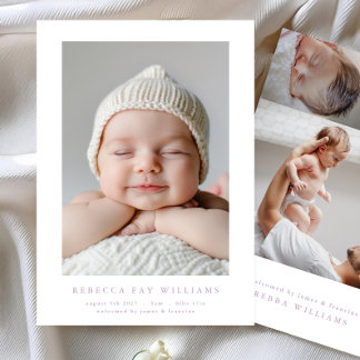 Faire-part simple collage photo minimal moderne naissance béb