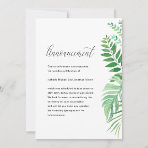 Faire-part simple de report Mariage Feuille