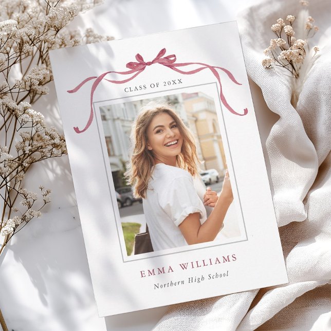 Faire-part Simple Deep Blush Ribbon Bow Graduation  (Créateur téléchargé)