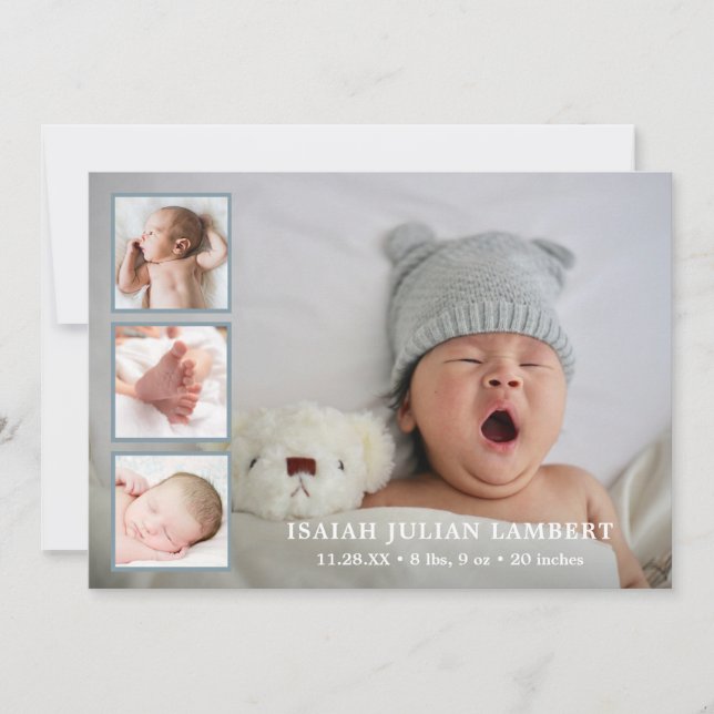 Faire-part Simple Dusty Blue Photo Collage Boy Birth (Devant)