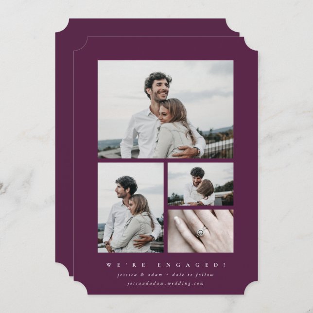 Faire-part simple Elegant Multi Photo Fiançailles (Devant / Derrière)
