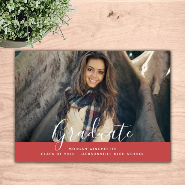 Faire-part simple et élégante | Rouge (Red Simple Elegant Graduation Announcement)