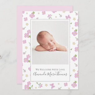 Faire-part Simple mignonne Whimsical Floral Photo Fille Rose