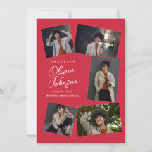 Simple Minimaliste 6 Photo Collage Red Graduation