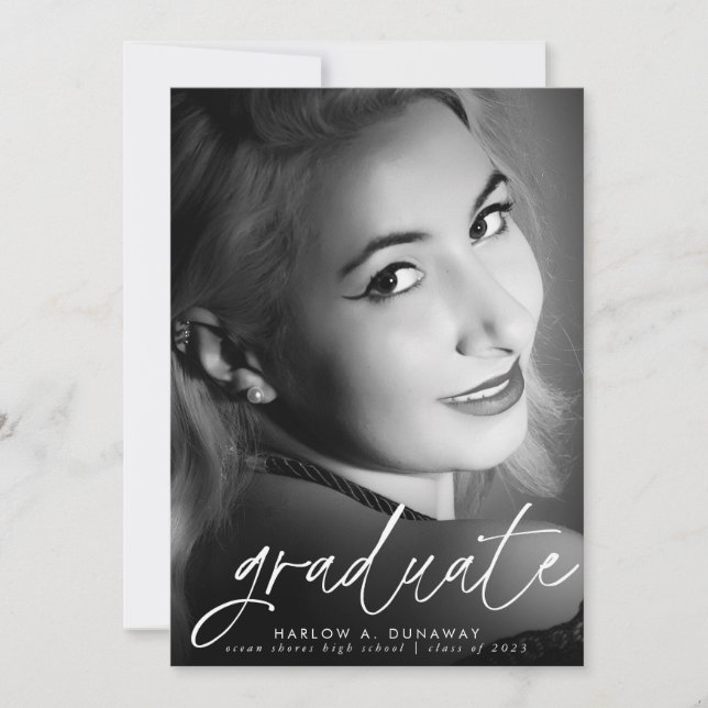 Faire-part Simple Moderne Calligraphie Photo Graduation (Devant)