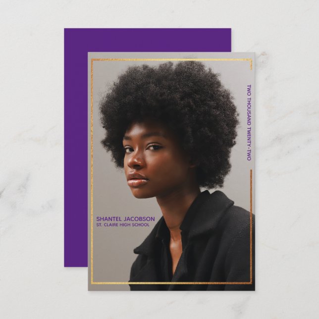 Faire-part simple moderne Gold Border Graduation (Devant / Derrière)