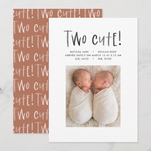 Faire-part Simple moderne photo jumelle terre cuite deux mign