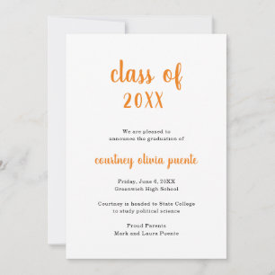Faire-part Simple Non Photo Moderne Orange Graduation