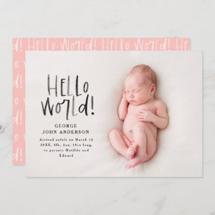 Faire-part Simple photo de naissance minimale rose moderne