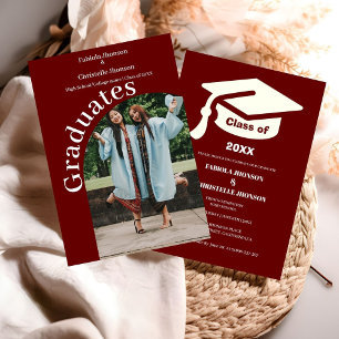 Faire-part Simple script burgundy double graduation