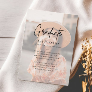 Faire-part Simple Script Faux Vellum Overlay Photo Graduation