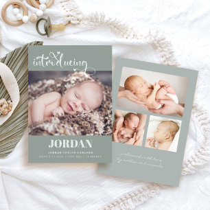 Faire-part Simple Script Moderne Photo Collage Sage Naissance