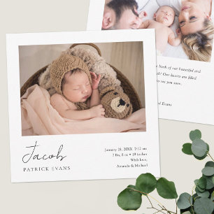 Faire-part Simple script moderne photo garçon ou fille naissa