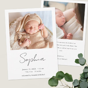 Faire-part Simple stylish moderne Script garçon ou fille nais
