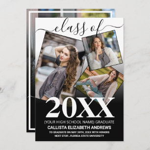 Faire-part Simple White Black Ombre Graduation Photo Collage