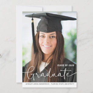 Faire-part Simples Modernité Script Photo Graduation