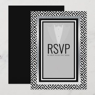 Faire-part Smoking noir, argent et blanc  r.s.v.p