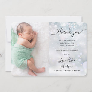 Faire-part Snowflakes hiver Merci photo bébé naissance