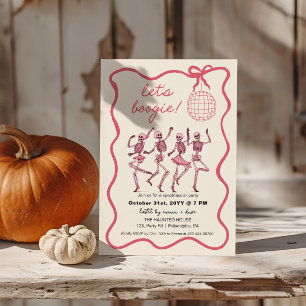 Faire-part Soirée dansante rose Halloween   Squelettes de fil