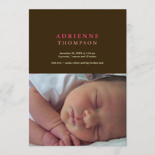 Faire-part Solide sophistication brun rose photo bébé naissan