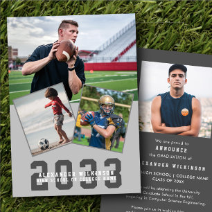 Faire-part Sporty Guy Modern Bold Script 4 Photo Graduation