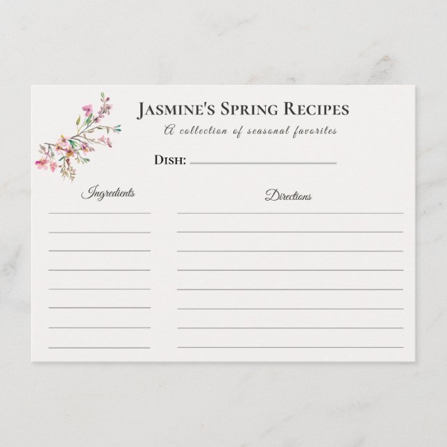 Faire-part Spring Recipe Card Floral Seasonal Kitchen  (Devant)