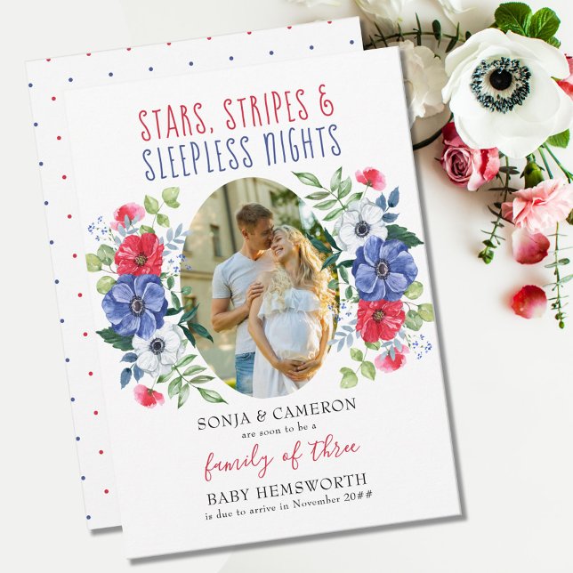 Faire-part Stars Stripes Nuits sans dentelle Grossesse floral (Créateur téléchargé)