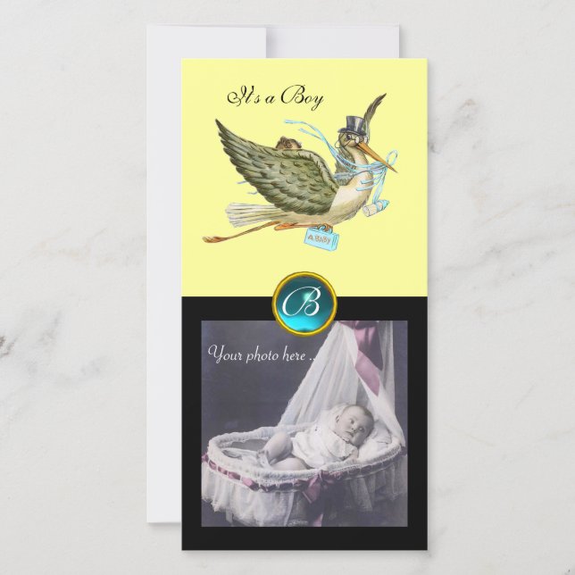 Faire-part STORE BABY SHOWER CARRÉ MONOGRAM, aquamarine (Devant)