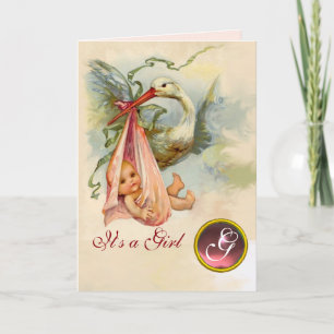 FAIRE-PART STORL BABY SHOWER FILLE ROSE GEM MONOGRAMME