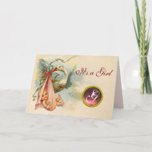 FAIRE-PART STORL BABY SHOWER FILLE ROSE GEM MONOGRAMME