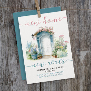 Faire-part Style New Home Floral Garden Pink Turquoise Script