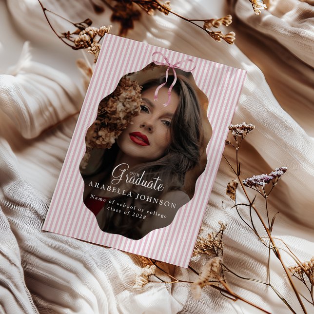 Faire-part Sweet Pinstriped Pink Bow Photo Graduation (Créateur téléchargé)