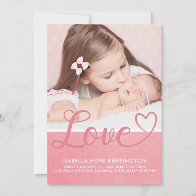 Faire-part Sweet Valentine Love Baby Girl Photo de naissance (Devant)