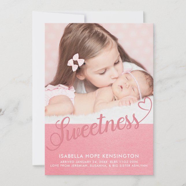 Faire-part Sweet Valentine Typographie Baby Girl Photo de nai (Devant)