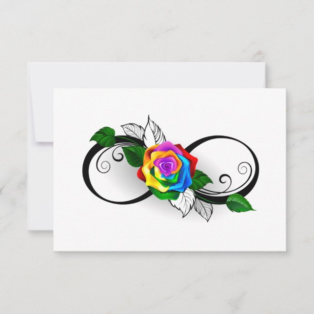 Faire-part Symbole d'infini avec Rose arc-en-ciel (Devant)