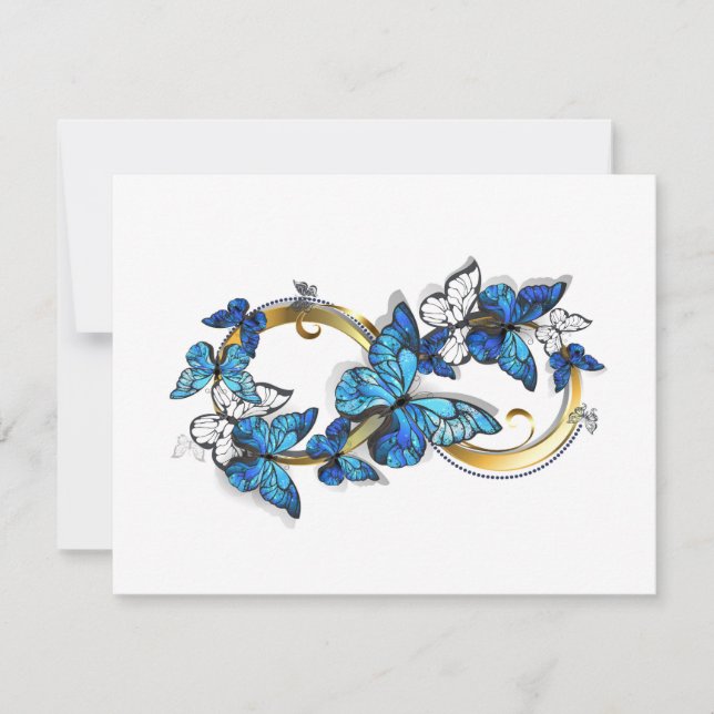 Faire-part Symbole infini de papillons Morpho bleus (Devant)