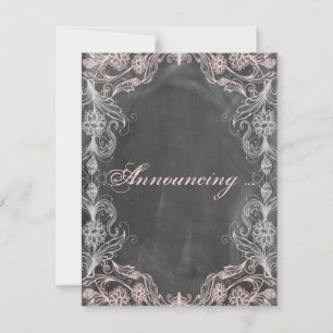 Faire-part Tableau Noir Antique Rose Floral Fiançailles