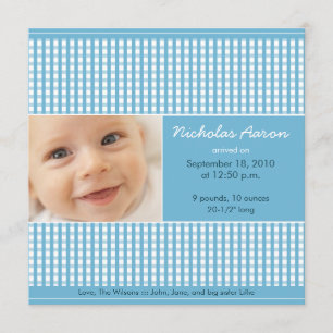 Faire-part {TBA} Précieux Gingham (bleu) Annonce de Naissance