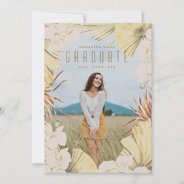 Faire-part Terracotta Boho Pampas Bronze Photo Graduation (Devant)