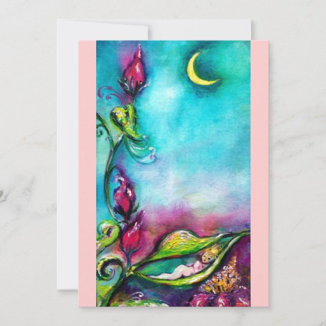 Faire-part THUMBELINA rose bleu rouge or métallique (Devant)