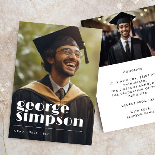 Faire-part Titre en gras Script Grad Grad Graduate Two Photo