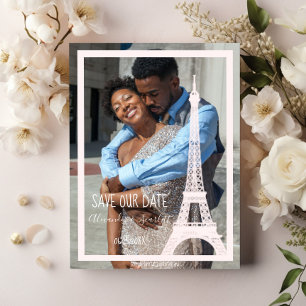 Faire-part Tour Eiffel Rose Photo Enregistrer La Date Annonce